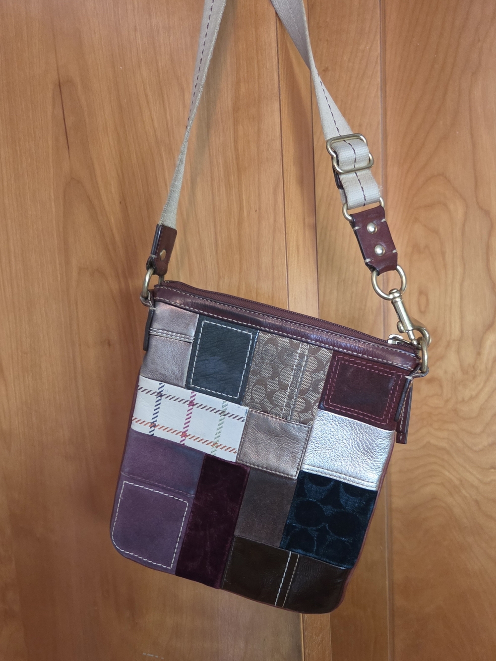 Coach Burgundy Patchwork Crossbody with Cream Strap - Picture 2 of 2